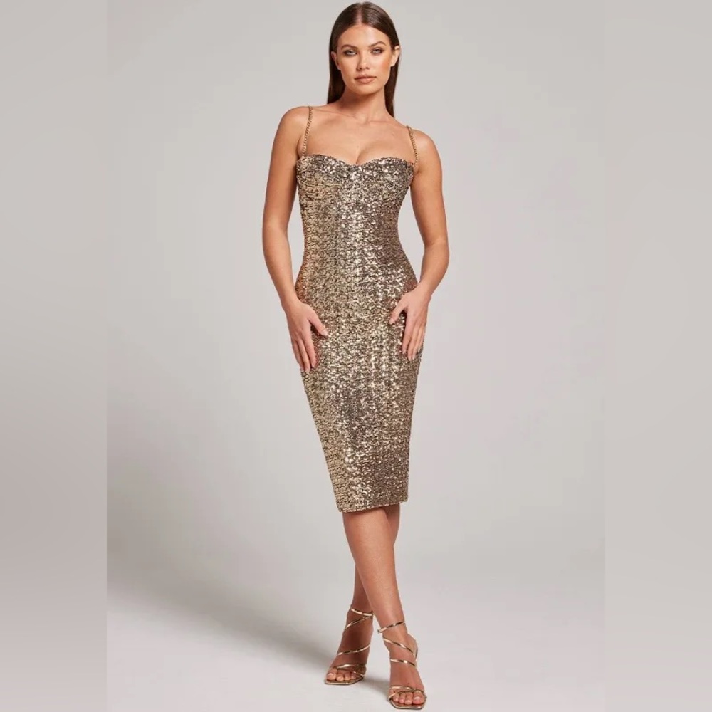 Nadine Merabi Nina Gold dress size S/M or US6. Worn once, like brand new